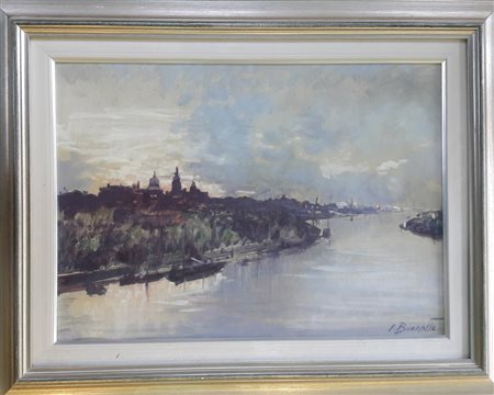 Silvio Brunetto "Stettino, Polonia" - 1987 - Olio su masonite - cm 34x5x48 -...