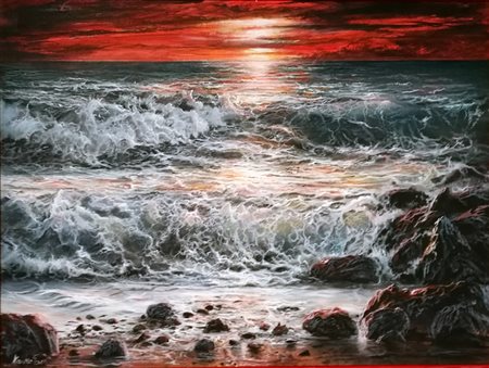 Mauro Pani "Tramonto rosso" - Acrilico su tela - cm 60x80 - Firma...