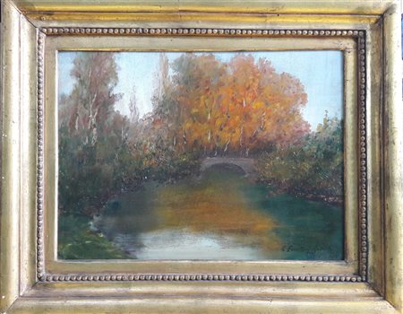 Emilia Ferrettini Rossotti "Riflessi autunnali" - 1932 - Olio su tavola - cm...