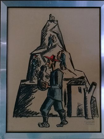 Pietro Morando "Presepe" - Tecnica mista su cartoncino - cm 70x50 - Firma...