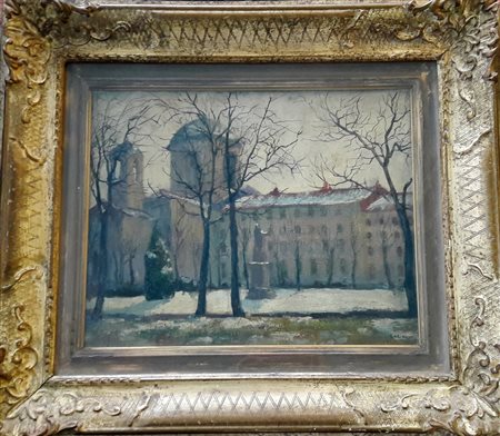 Pier Antonio Gariazzo "Torino, il giardino Cavour" - 1941 - Olio su tavola -...