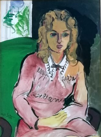 Alfredo Beltrame "Ragazza bionda" - 1939 - Tempera su cartoncino - cm 65x47,5...