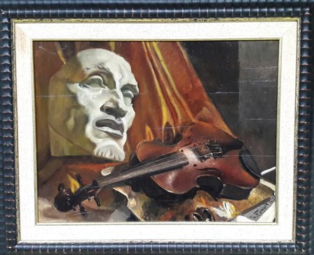 Riccardo Ferrari "Composizione con violino" - 1937 - Olio su tavola - cm...