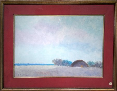 Giovanni Omiccioli "Capanno viola tra i cespugli" - Olio su cartone rigido -...