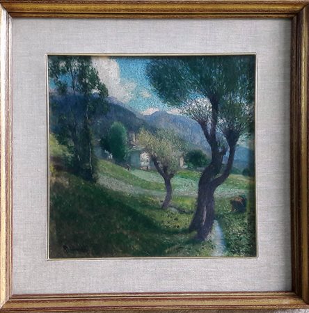 Romolo Ubertalli "Prati di Mondrone" - Olio su tavola - cm 33x34 - Firma...