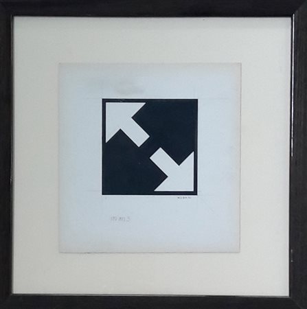 Bruno Munari "MM5" - Tecnica mista su carta - cm 20x20 - Firma dell'artista...