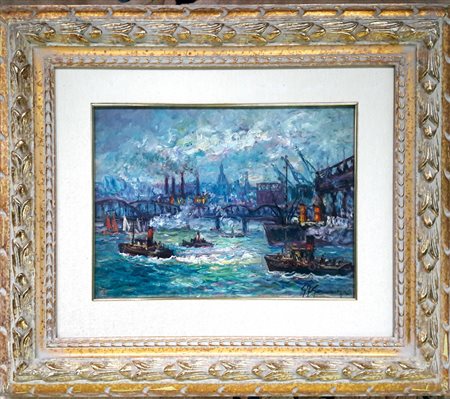 Giovan Francesco Gonzaga "Il porto di Brema" - Olio su tela - cm 30x40 -...