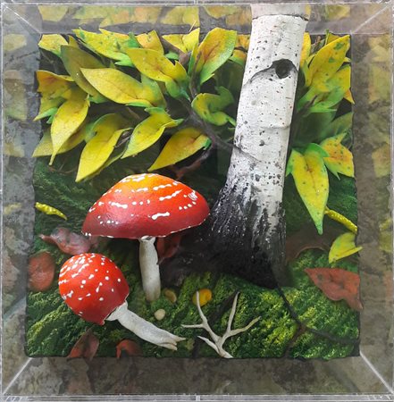 Piero Gilardi "Ammaniti e Betulla" - Poliuretano espanso dipinto in teca di...