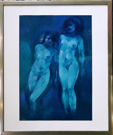 Vittorio Sodo "Nudi azzurri" - 1986 - Olio su carta - cm 100x70 - Firma...