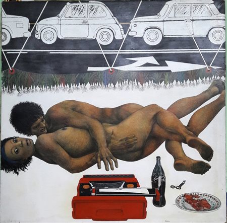 G. Paolo Parini "Week-end (con Valentine)" - 1969 - Tempera su tela - cm...