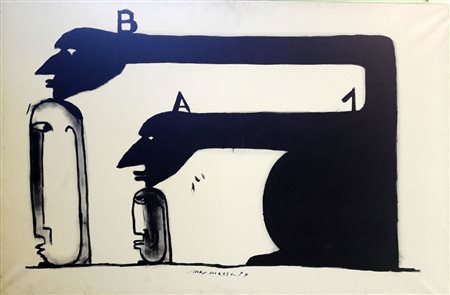 Max Marra "Faccia nera" - 1999 - Tecnica mista su tela - cm 100x150 - Firma...