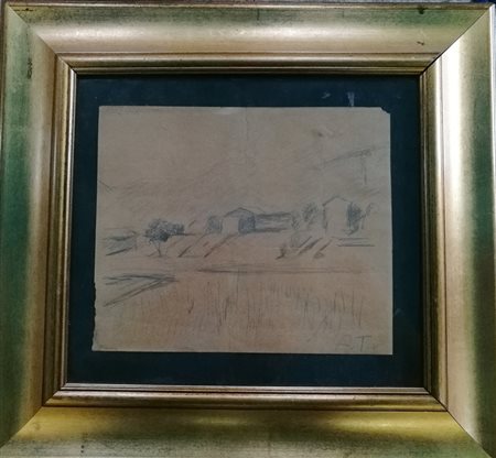 A. Tosi "Paesaggio rurale" - Matita su carta - cm 20x5x24,5 - Firma in basso...