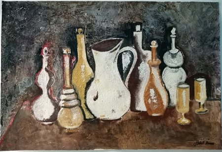 Anna Hobot "Natura morta" - Olio smalti e sabbia su cartoncino - cm 45x66 -...