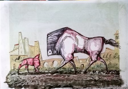 Rocco Forgione "Animali fantastici" - Tecnica mista su carta - cm 35x50 -...