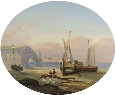 Scuola francese del XIX secolo Lotto di 2 oli su tavola cm. 38x47 (ovali): a)...