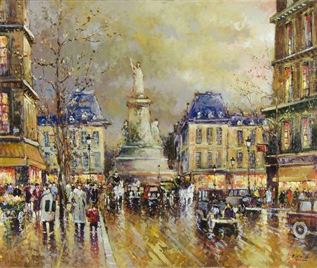 Pittore del '900 "Boulevard verso sera" cm. 46x56 - olio su tela