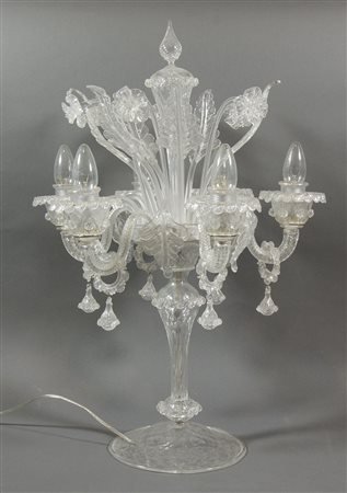 Lampada da tavolo in vetro di Murano a 6 luci. H. cm. 40.