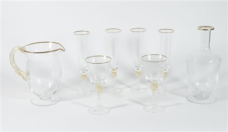Servizio di bicchieri in vetro di Murano con decori dorati, composto da 50...