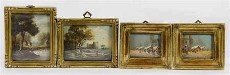 Lotto di 8 piccoli dipinti incorniciati.