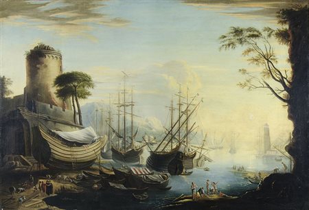 Maestro del XIX secolo "Grande marina con velieri" cm. 83x122 - olio su tela...