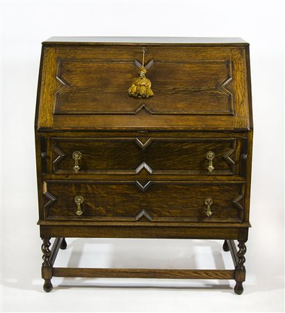 Mobile a 2 cassetti e calatoia, su gambe a torciglione. cm. 104x87x49.