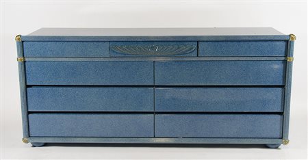 Credenza moderna azzurra a 9 cassetti, quello centrale apribile con specchio,...