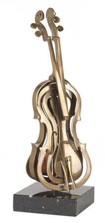 Arman, Nizza 1928 - 2005, Violino sezionato, Scultura in bronzo dorato,...