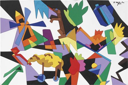 Ugo Nespolo, Mosso (Bi) 1941, Primo amore, Acrilico e legno su compensato,...