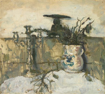 Garzia Fioresi, Vigevano (Pv) 1888 - 1968, La mezzetta, 1939 ca., Olio su...