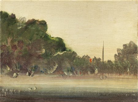 Pietro Annigoni, Milano 1910 - Firenze 1988, Paesaggio, Olio su cartone...