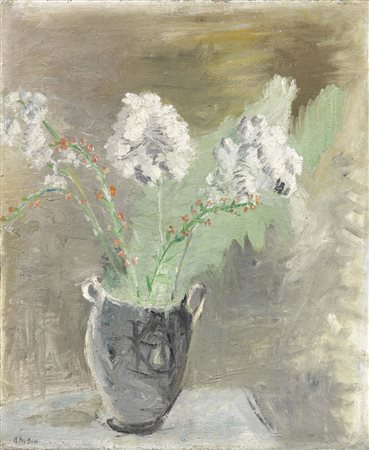 Angelo Del Bon, Milano 1898 - Desio (MB) 1952, Fiori bianchi, 1943, Olio su...