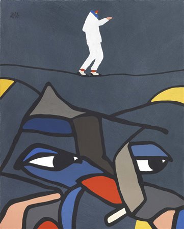 Fabio De Poli, Genova 1947, Sulla fune guardando a sinistra, Pittura vinilica...