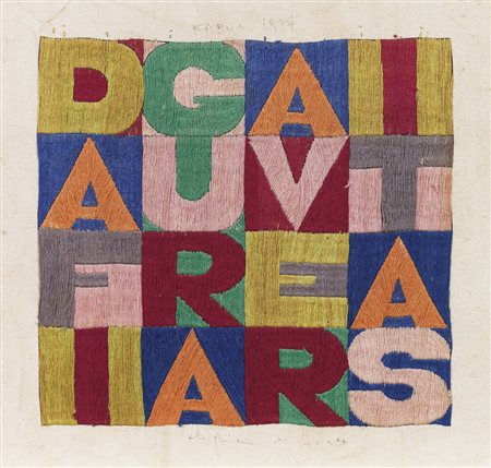 Alighiero Boetti, Torino 1940 - Roma 1994, Da figura a veritas, 1979, Ricamo...