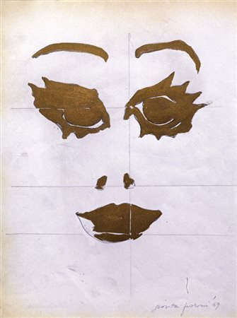 Giosetta Fioroni, Roma 1933, Fisionomie, 1969, Smalto oro e matita su carta,...