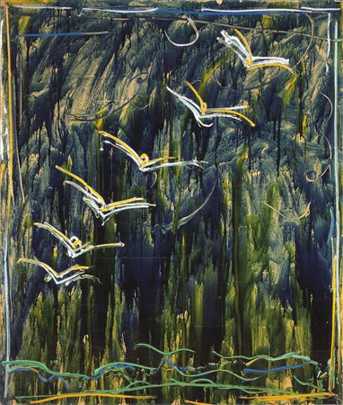 Mario Schifano, Homs 1934 - Roma 1998, Notturno, 1984, Smalto e acrilico su...