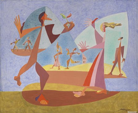 Léopold Survage, Mosca 1879 - Parigi 1968, La rencontre, 1954, Tempera su...