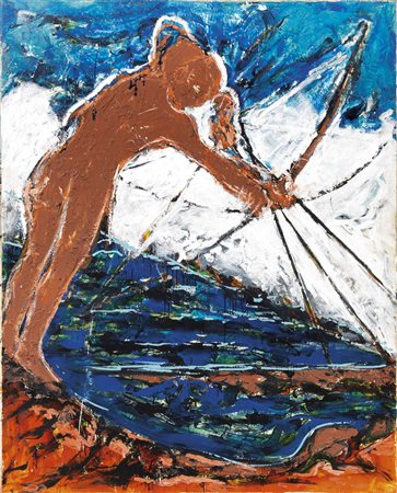 Mario Schifano, Homs 1934 - Roma 1998, Il cacciatore, 1985-86, Smalto e...