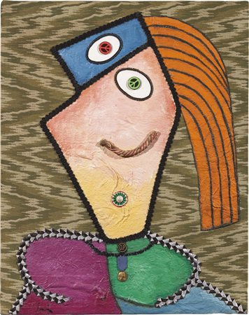 Enrico Baj, Milano 1924 - Vergiate (Va) 2003, Visage de femme couchée, 1969,...