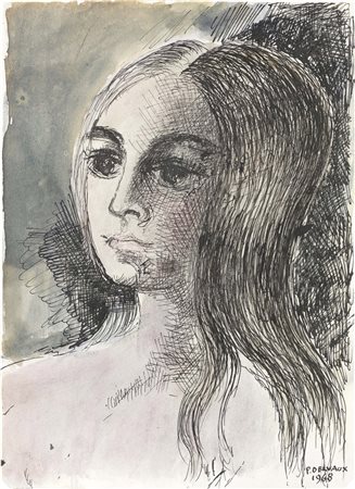 Paul Delvaux, Antheit 1897 - 1994, Portrait de femme, 1968, Inchiostro, penna...