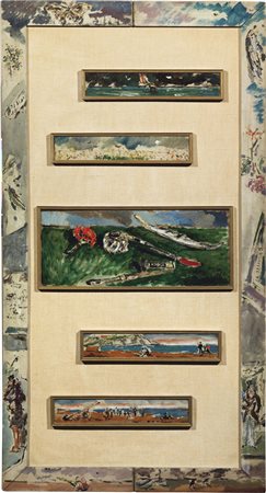 Filippo de Pisis, Ferrara 1896 - Milano 1956, Pannello con cinque quadri,...