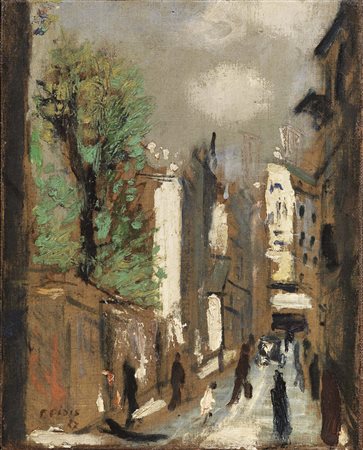Filippo de Pisis, Ferrara 1896 - Milano 1956, Strada di Parigi, 1927, Olio su...