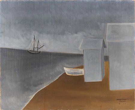 Atanasio Soldati, Parma 1896 - 1953, Marina, 1931, Olio su tela, cm. 45x55,...