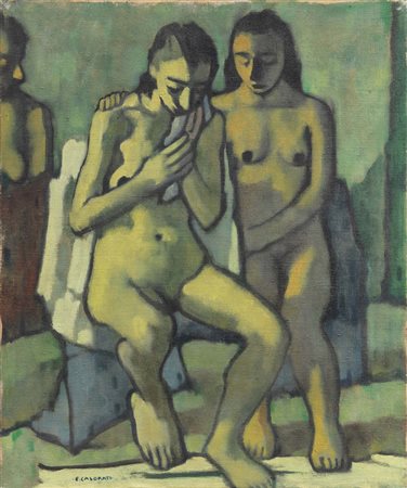 Felice Casorati, Novara 1883 - Torino 1963, Due nudi, (1947), Olio su tela,...