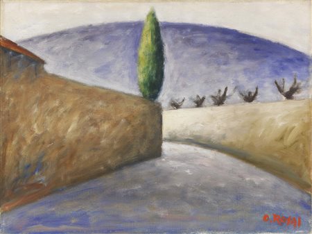 Ottone Rosai, Firenze 1895 - Ivrea (To) 1957, Muri, Olio su tela, cm. 45x60,...