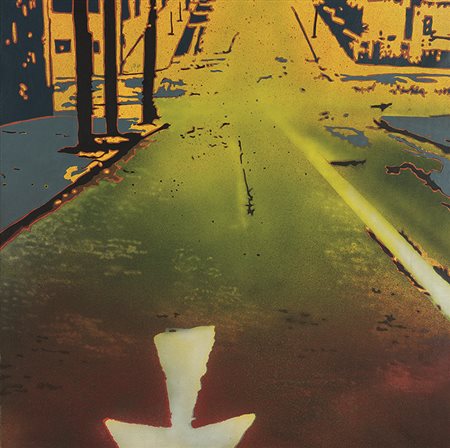 GIANGIACOMO SPADARI (1938 - 1997) Paesaggio urbano, 1972 Tela emulsionata e...