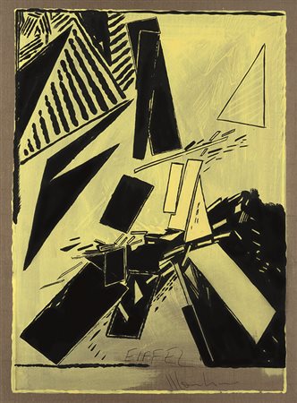 ALDO MONDINO (1938 - 2005) Senza titolo (Eiffel), S.d. Tempera su carta 75 x...