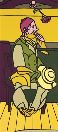 VALERIO ADAMI (1935) Senza titolo, S.d. Acrilico su carta intelata 90 x 45 cm...