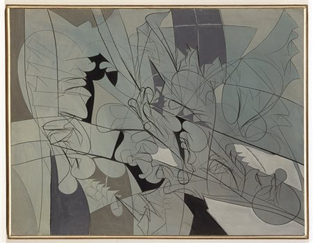 RENATO VOLPINI (1934 - 1917) Racconto, 1964 Olio, matita e carboncino su tela...