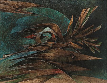 GIANNI DOVA (1925 - 1991) L'aggressione, S.d. fine anni '60 Olio su tela 130...