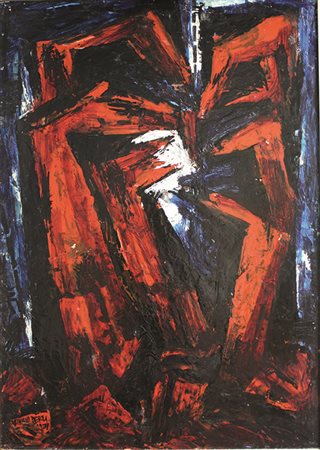 VINICIO BERTI (1921 - 1991) Senza titolo, 1957 Smalto su faesite 100 x 70 cm...